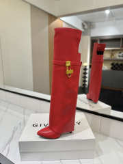 Uubags Givenchy Shark Lock Knee-High Boots in Red Leather - 5