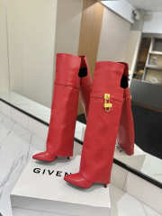 Uubags Givenchy Shark Lock Knee-High Boots in Red Leather - 2