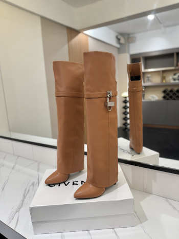 Uubags Givenchy Shark Lock Knee-High Boots in Brown Leather