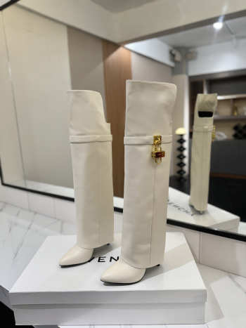 Uubags Givenchy Shark Lock Knee-High Boots in White Leather