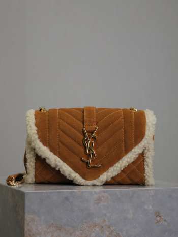 Uubags YSL Envelope Small Shearling Suede Shoulder Bag In Tan 21x13x6cm