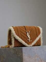 Uubags YSL Envelope Small Shearling Suede Shoulder Bag In Tan 21x13x6cm - 5