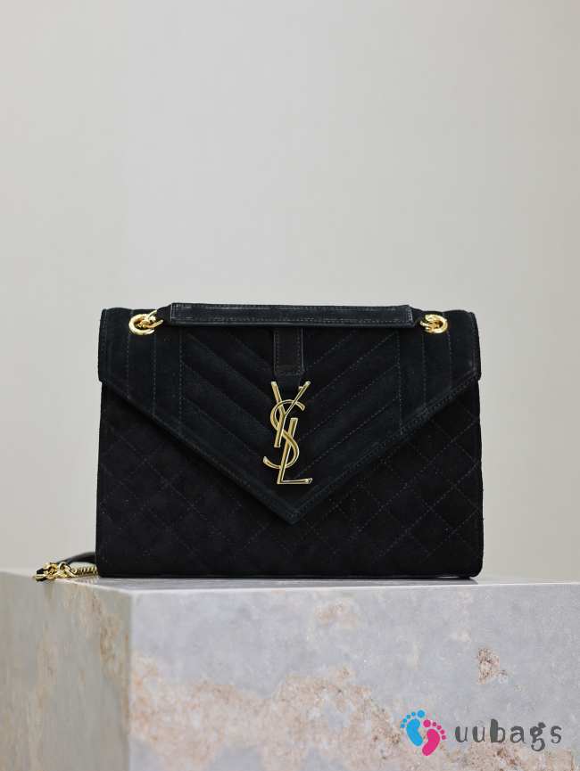Uubags YSL Envelope suede leather bag in black gold buckle 24x17.5x6cm - 1
