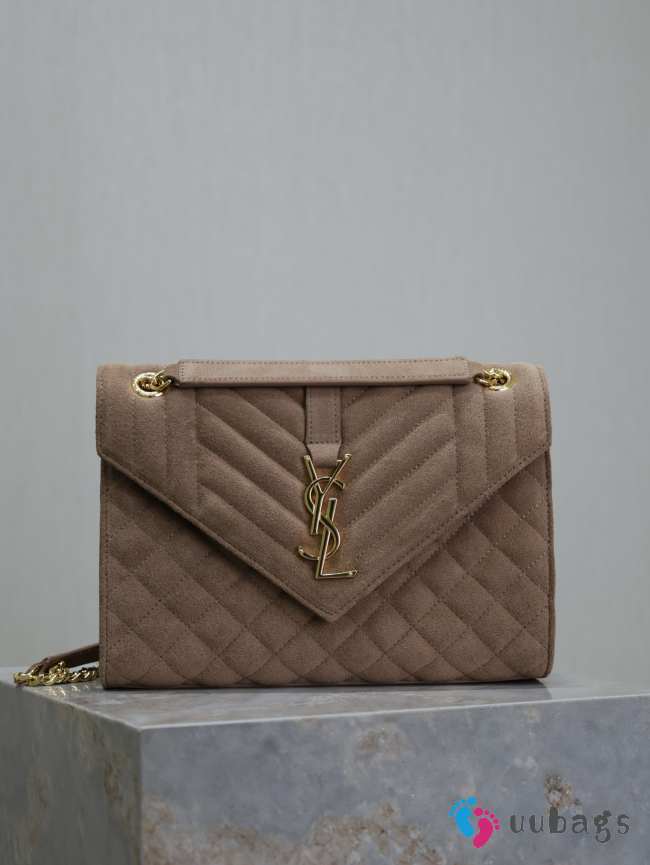 Uubags YSL Envelope suede leather bag in taupe beige gold buckle 24x17.5x6cm - 1