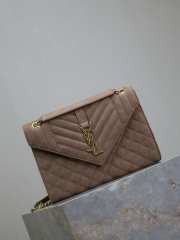 Uubags YSL Envelope suede leather bag in taupe beige gold buckle 24x17.5x6cm - 2