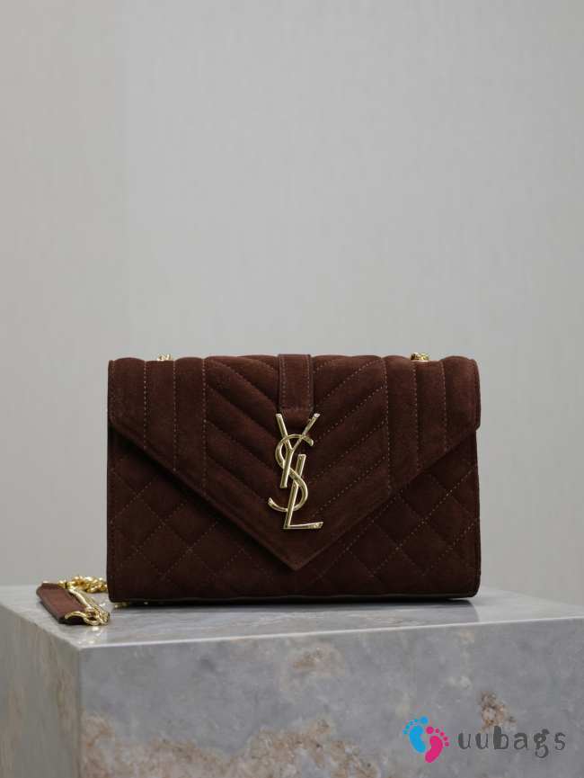 Uubags YSL Small Envelope suede leather bag in dark brown gold buckle 21x13x6cm - 1