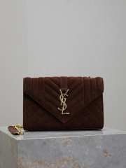 Uubags YSL Small Envelope suede leather bag in dark brown gold buckle 21x13x6cm - 1