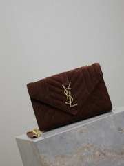 Uubags YSL Small Envelope suede leather bag in dark brown gold buckle 21x13x6cm - 6