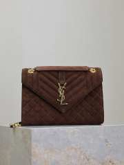 Uubags YSL Envelope suede leather bag in dark brown gold buckle 24x17.5x6cm - 1