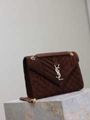 Uubags YSL Envelope suede leather bag in dark brown gold buckle 24x17.5x6cm - 2