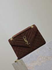 Uubags YSL Envelope suede leather bag in dark brown gold buckle 24x17.5x6cm - 3
