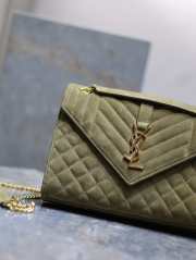 Uubags YSL Small Envelope suede leather bag in green gold buckle 21x13x6cm - 4