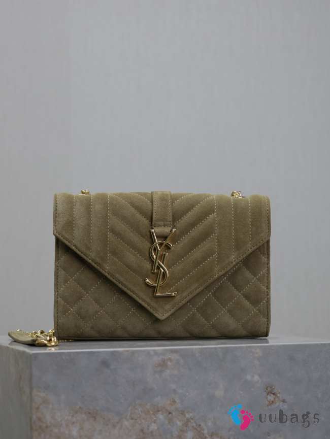 Uubags YSL Envelope suede leather bag in green gold buckle 24x17.5x6cm - 1