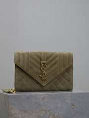 Uubags YSL Envelope suede leather bag in green gold buckle 24x17.5x6cm - 1