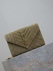 Uubags YSL Envelope suede leather bag in green gold buckle 24x17.5x6cm - 6