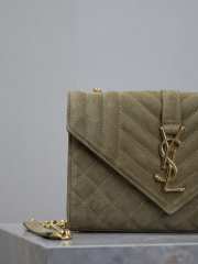 Uubags YSL Envelope suede leather bag in green gold buckle 24x17.5x6cm - 5