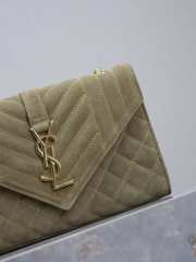 Uubags YSL Envelope suede leather bag in green gold buckle 24x17.5x6cm - 3