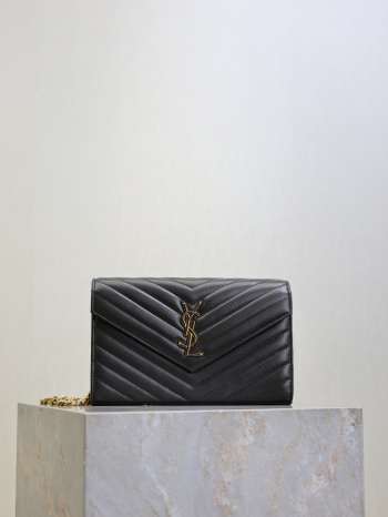 Uubags YSL medium Cassandre Envelope chain wallet in black lambskin 22.5x14x4cm