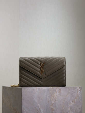 Uubags YSL medium Cassandre Envelope chain wallet in olive wood lambskin 22.5x14x4cm