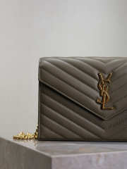 Uubags YSL medium Cassandre Envelope chain wallet in olive wood lambskin 22.5x14x4cm - 3