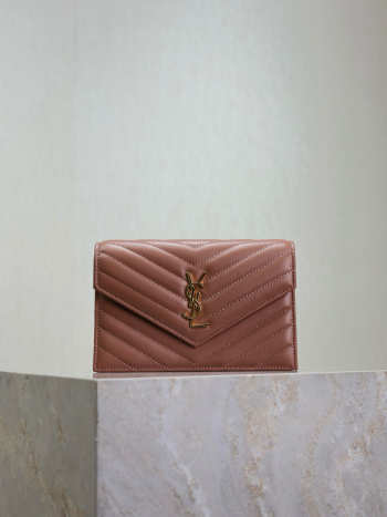 Uubags YSL small Cassandre Envelope chain wallet in barely pink lambskin 19x12.5x3.5cm