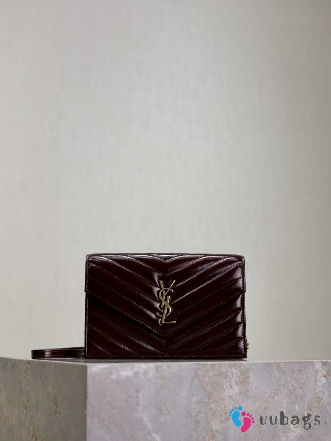 Uubags YSL small Cassandre Envelope chain wallet in burgundy lambskin 19x12.5x3.5cm - 1
