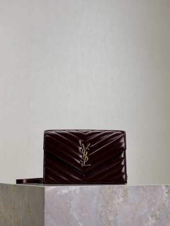 Uubags YSL small Cassandre Envelope chain wallet in burgundy lambskin 19x12.5x3.5cm