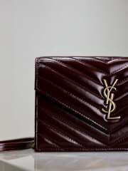 Uubags YSL small Cassandre Envelope chain wallet in burgundy lambskin 19x12.5x3.5cm - 3