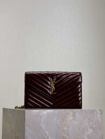 Uubags YSL Cassandre Envelope chain wallet in burgundy lambskin 22.5x14x4cm