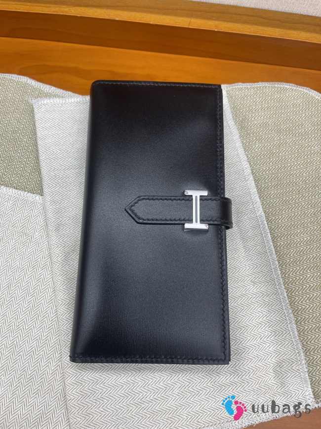 Uubags Hermes Bearn monochrome wallet in black with silver buckle 17.5x9x0.5cm - 1