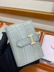 Uubags Hermes Bearn Compact wallet in gris ciment alligator crocodile skin with gold hardware 12x9.4x0.5cm - 1