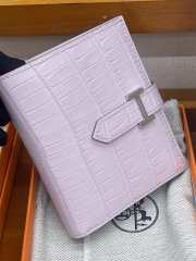 Uubags Hermes Bearn Compact wallet in light purple alligator crocodile skin with silver hardware 12x9.5x0.4cm - 3