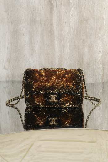 Uubags Chanel 25B Small Sequined CF Flap Bag Brown/Gold With Gold Hardware 21x8x14cm