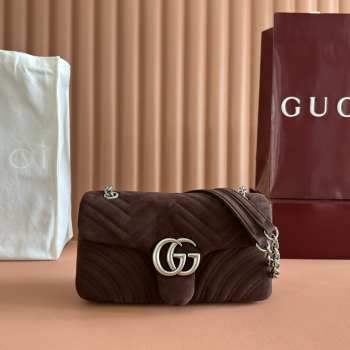 Uubags Gucci Marmont medium shoulder bag in dark brown leather 26x15x7cm