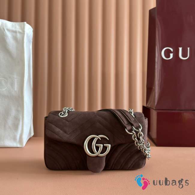 Uubags Gucci Marmont small shoulder bag in dark brown suede leather 22x15x6cm - 1