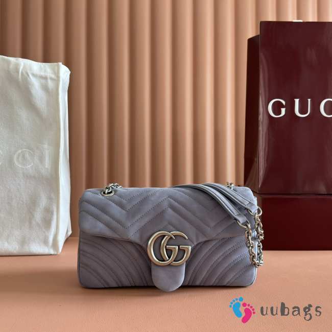 Uubags Gucci Marmont medium shoulder bag in dusty blue suede leather 26x15x7cm - 1