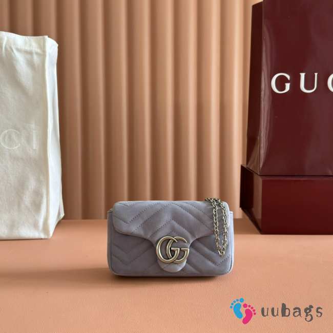 Uubags Gucci Marmont shoulder bag in dusty blue suede leather 16.5x9.5x4.5cm - 1
