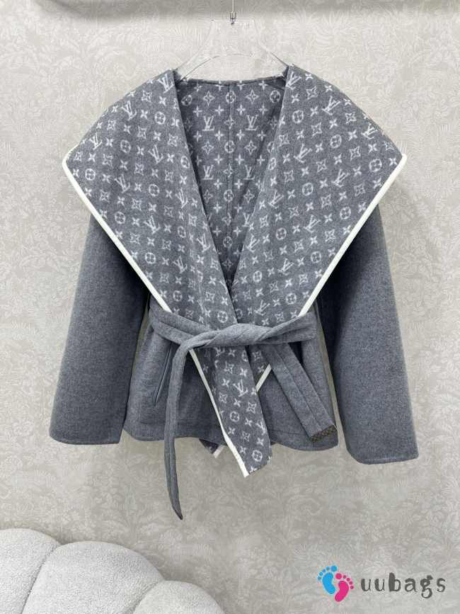 Uubags Louis Vuitton Belted Double Face Hooded Wrap Coat Short In Grey - 1