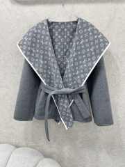 Uubags Louis Vuitton Belted Double Face Hooded Wrap Coat Short In Grey - 1