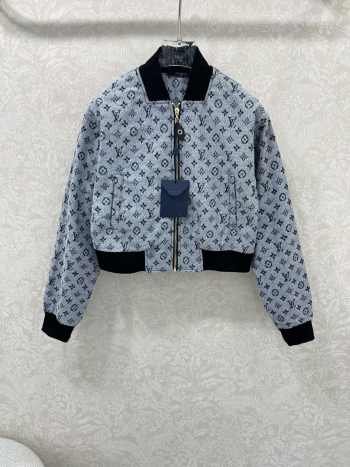 Uubags Louis Vuitton 1AI173 Cropped Monogram Denim Bomber Jacket