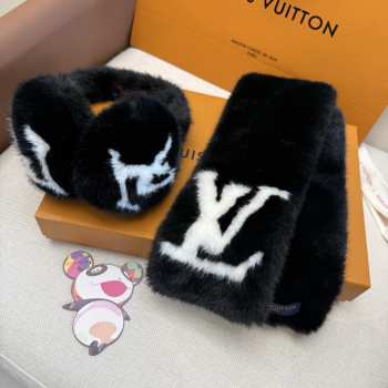 Uubags Louis Vuitton M97421 Cloud Earmuff & Fur Scarf Set In Black
