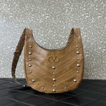 Uubags Valentino Garavani Brown Hoboho Small Nappa Leather Hobo Bag With Chevron Pattern And Studs