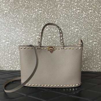 Uubags Valentino Garavani Rockstud Small Shopping Bag In Grey Grainy Calfskin 28x18.5x7cm