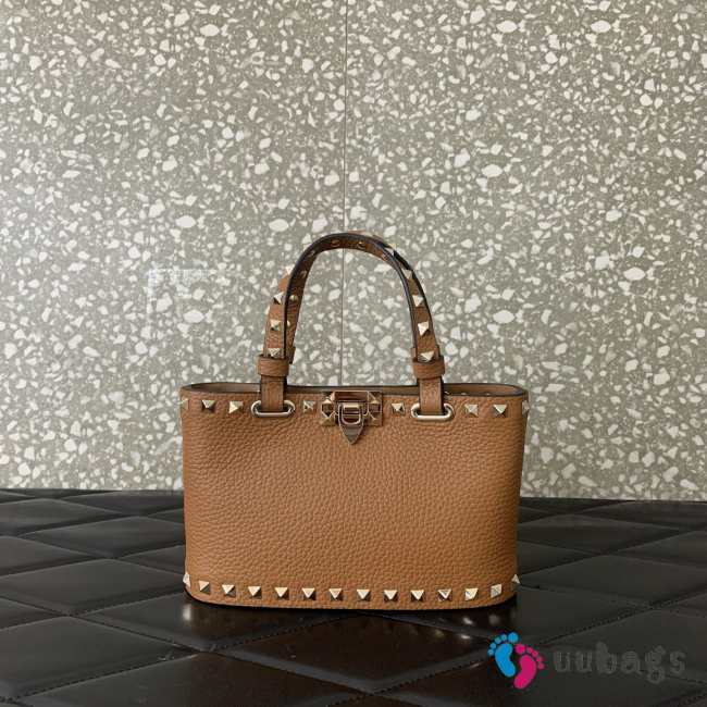 Uubags Valentino Garavani Rockstud Mini Shopping Bag In Brown Grainy Calfskin 18.5x12.5x5.5cm - 1