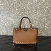 Uubags Valentino Garavani Rockstud Mini Shopping Bag In Brown Grainy Calfskin 18.5x12.5x5.5cm - 1