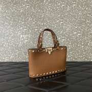 Uubags Valentino Garavani Rockstud Mini Shopping Bag In Brown Grainy Calfskin 18.5x12.5x5.5cm - 2