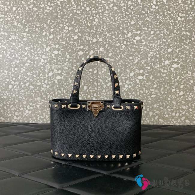 Uubags Valentino Garavani Rockstud Mini Shopping Bag In Black Grainy Calfskin 18.5x12.5x5.5cm - 1