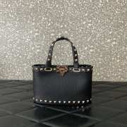 Uubags Valentino Garavani Rockstud Mini Shopping Bag In Black Grainy Calfskin 18.5x12.5x5.5cm - 1