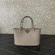 Uubags Valentino Garavani Rockstud Mini Shopping Bag In Grey Grainy Calfskin 18.5x12.5x5.5cm - 1