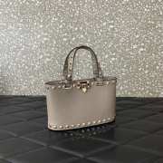 Uubags Valentino Garavani Rockstud Mini Shopping Bag In Grey Grainy Calfskin 18.5x12.5x5.5cm - 5